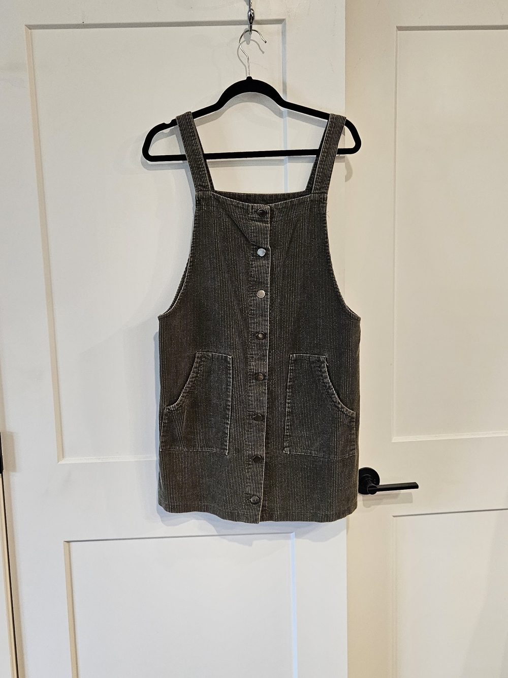 She + Sky Olive Corduroy Button-Front Pinafore Tunic